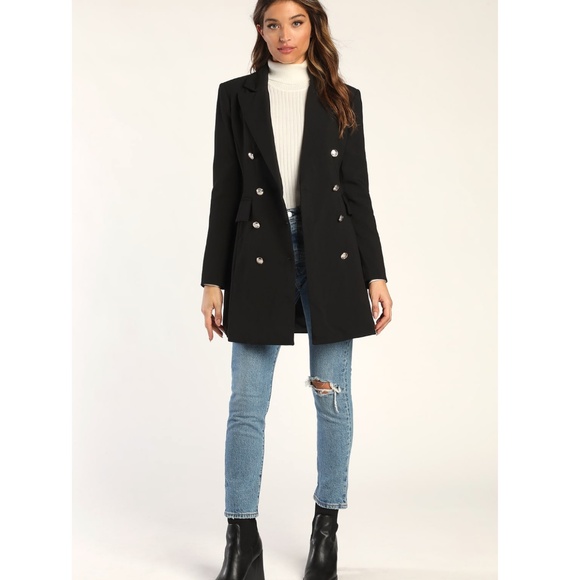 Lulus Captain’s Blog Black Double-Breasted Coat Size Small Neutral Jacket - Picture 12 of 12